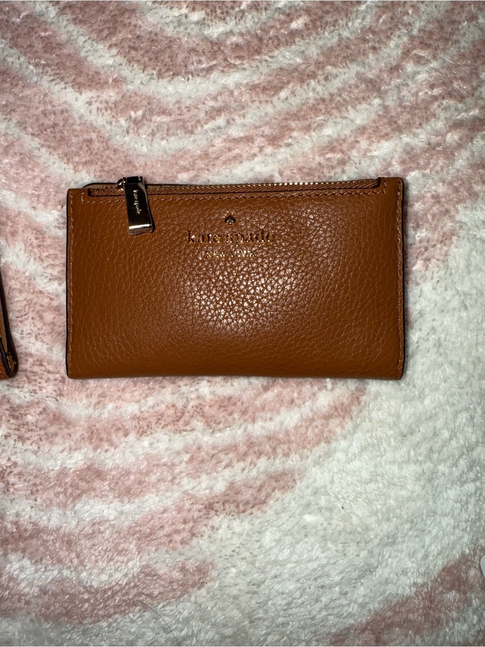kate spade Brown Pebbled Leather Zip Card Wallet